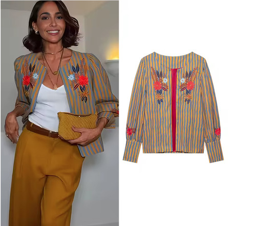 Giacca righe ricami vintage - ,