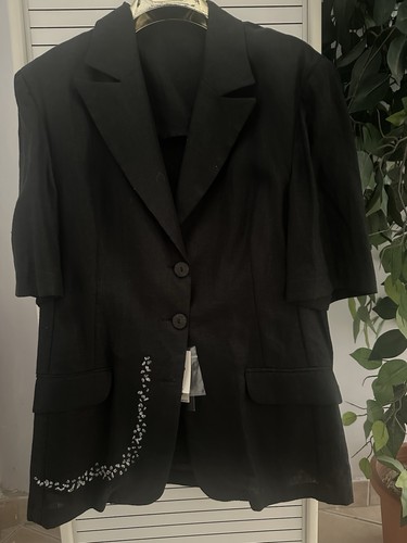 Lino giacca basic donna nero - giacca,
